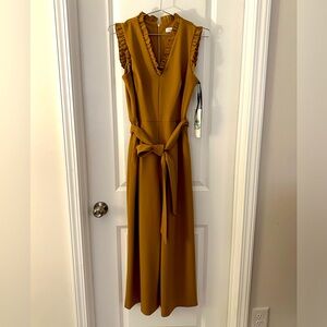 NWT Calvin Klein Ruffle Trim Cropped Flare Wide Leg Jumpsuit. Size 8.